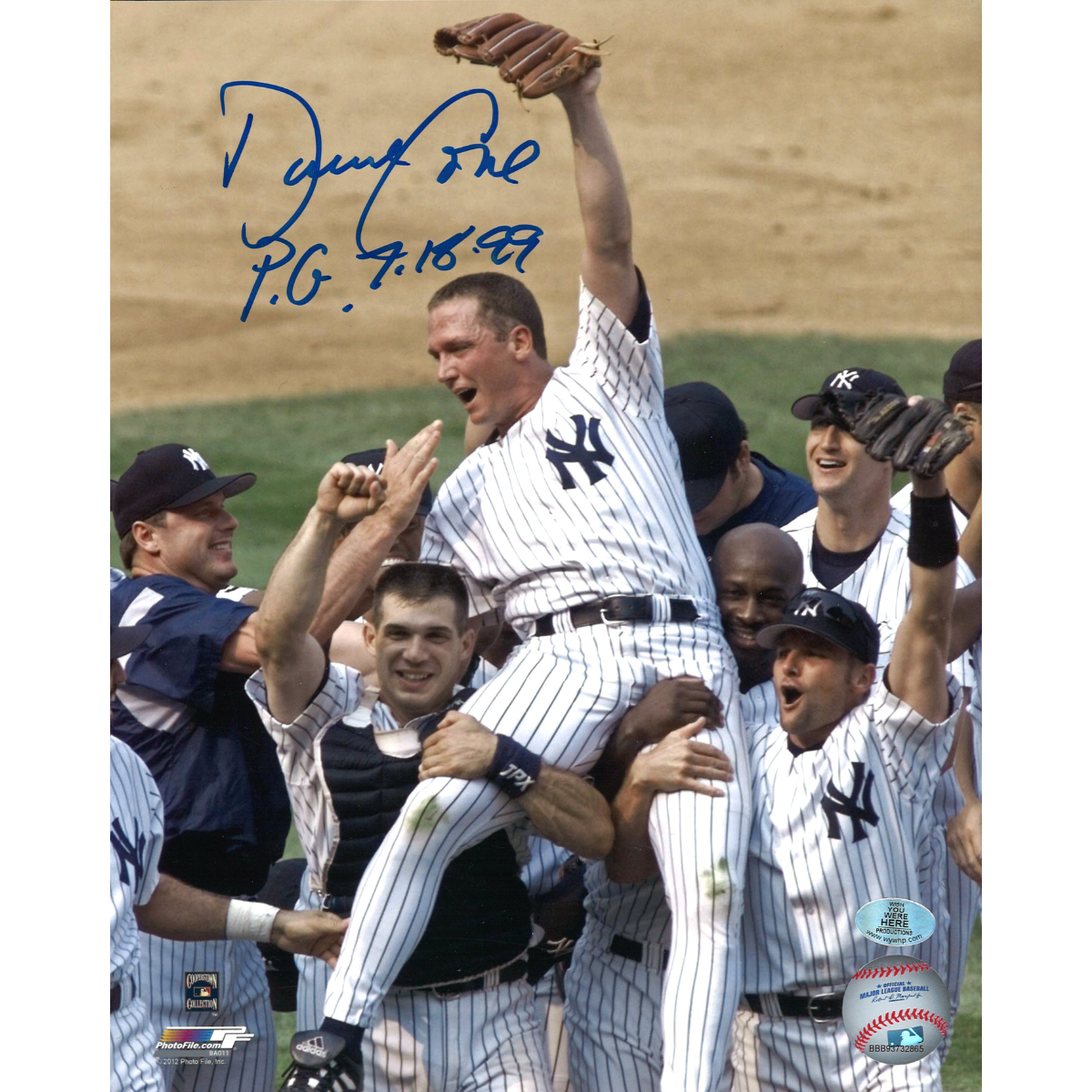 David Cone Signed Incribed 8x10 Carried Off Mound Wish You Were Here & MLB Auth-Powers Sports Memorabilia