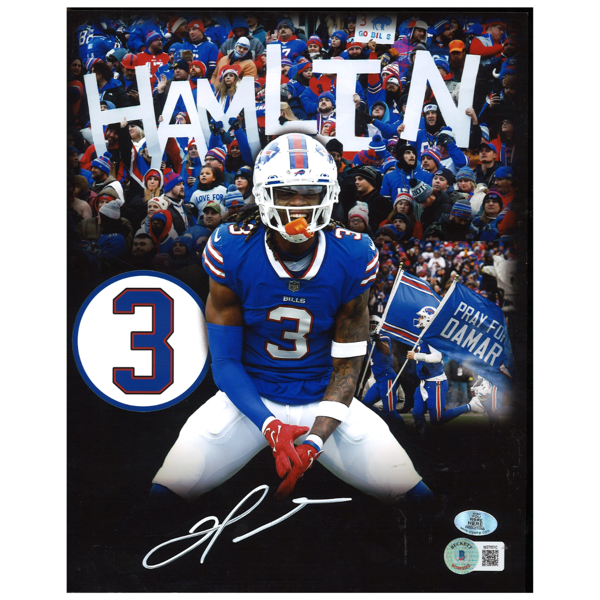 Damar Hamlin Buffalo Bills Signed 8x10 Wish You Were Here & Beckett Auth-Powers Sports Memorabilia