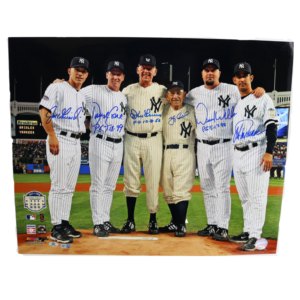 Girardi Cone Larsen Berra Wells Posada Signed Inscribed 16x20-Powers Sports Memorabilia