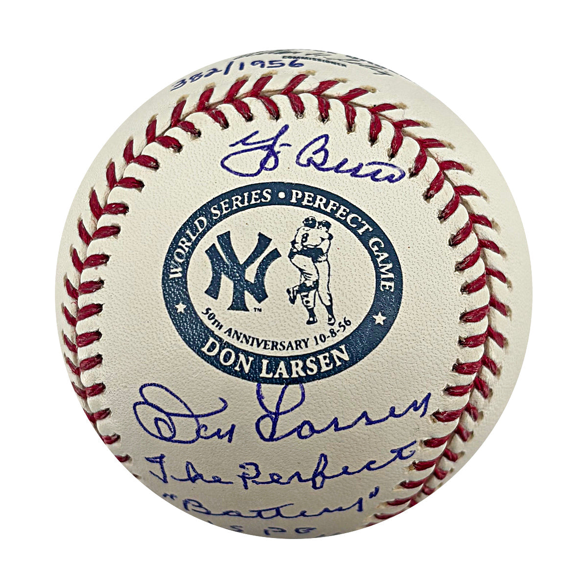 Don Larsen Yogi Berra Yankees Signed Inscribed Logo OMLB Baseball WYWH Holo-Powers Sports Memorabilia