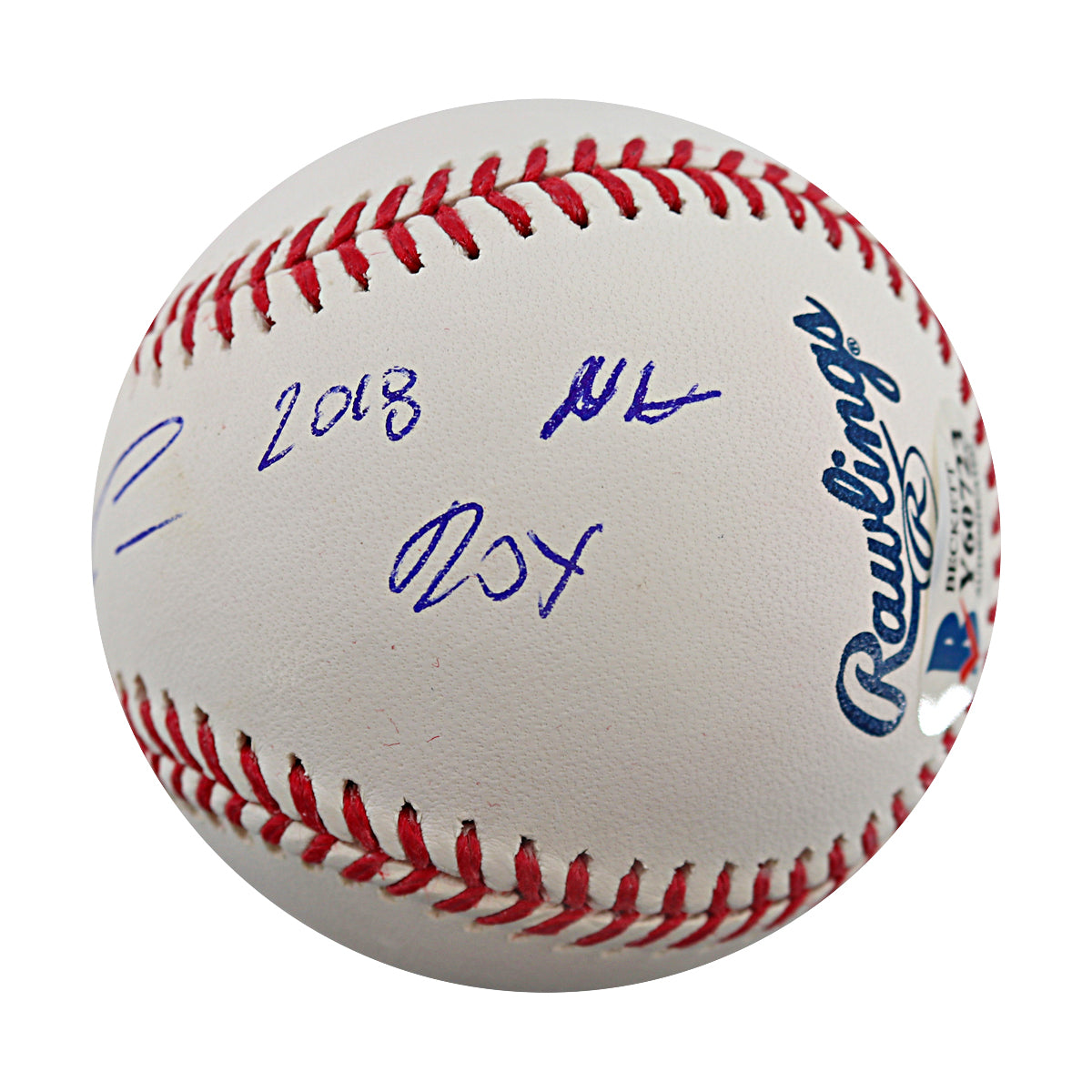 Ronald Acuna Jr Braves Signed Inscribed 2018 NL ROY OMLB Baseball Beckett-Powers Sports Memorabilia