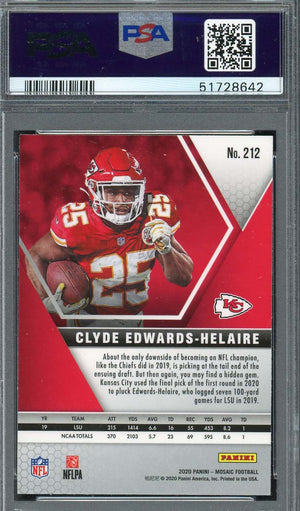Clyde Edwards-Helaire 2020 Panini Mosaic Football Rookie Card RC #212 PSA 9-Powers Sports Memorabilia