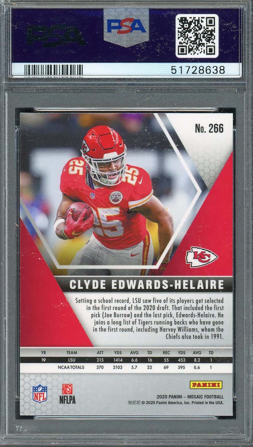 Clyde Edwards-Helaire 2020 Panini Mosaic Football Rookie Card RC #266 PSA 9-Powers Sports Memorabilia