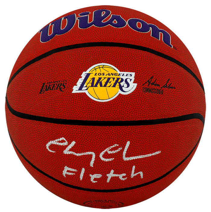 Chevy Chase Autographed Los Angeles Lakers Logo Wilson NBA Basketball with Fletch-Powers Sports Memorabilia