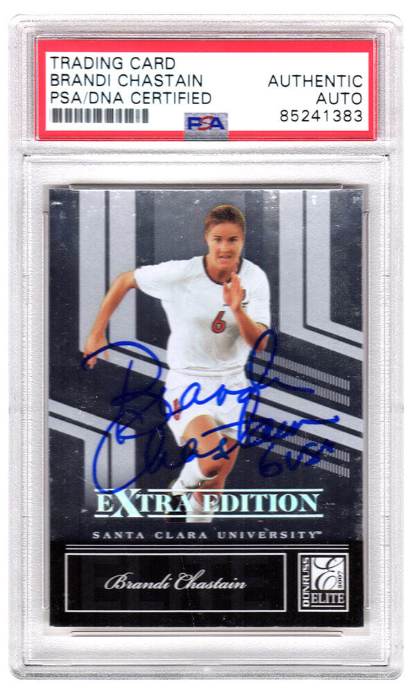 Brandi Chastain Autographed 2007 Donruss Elite Soccer Trading Card #81 with USA - (PSA Encapsulated)-Powers Sports Memorabilia