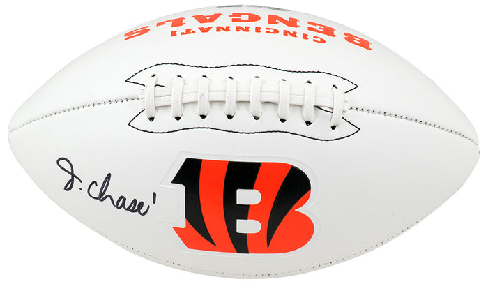 Ja'Marr Chase Autographed Cincinnati Bengals Franklin White Logo Football - (Beckett)-Powers Sports Memorabilia