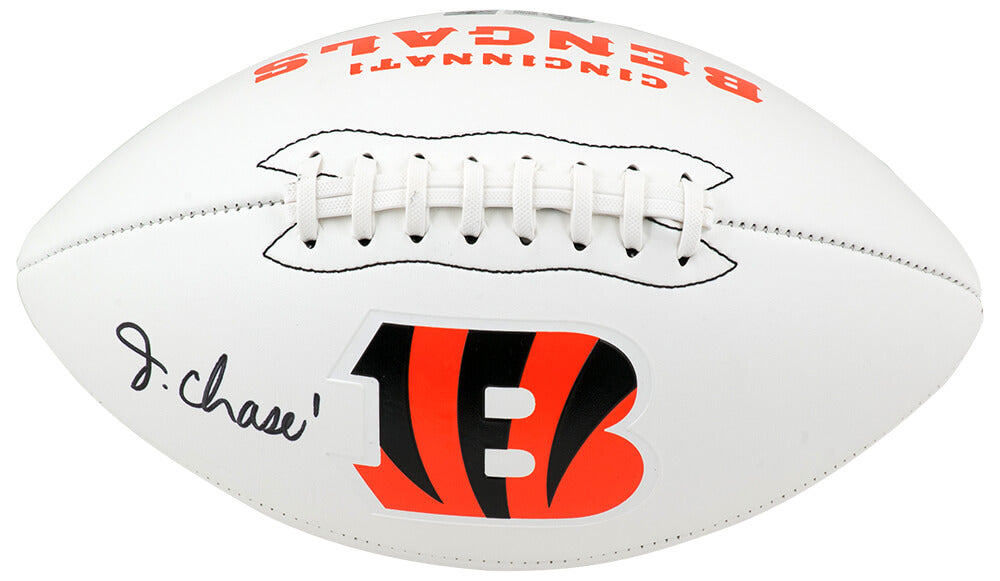 Ja'Marr Chase Autographed Cincinnati Bengals Franklin White Logo Football - (Beckett)-Powers Sports Memorabilia