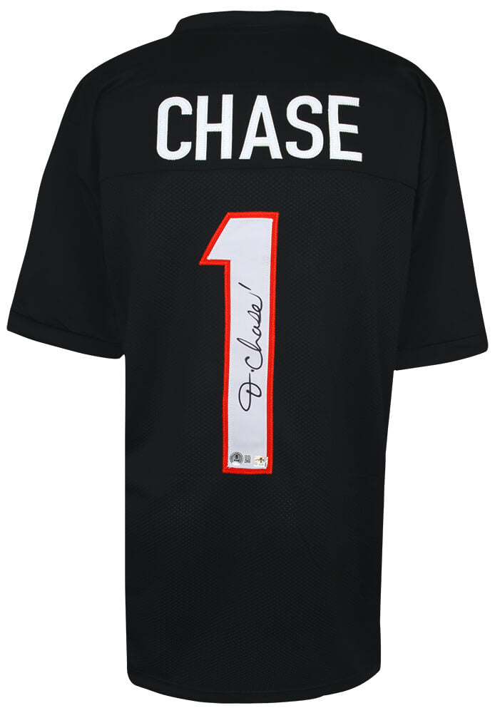 Ja'Marr Chase Autographed Black Custom Football Jersey Beckett-Powers Sports Memorabilia