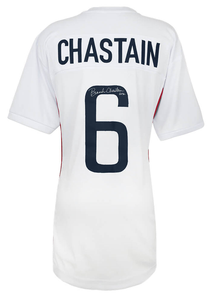 Brandi Chastain Autographed White Custom Soccer Jersey-Powers Sports Memorabilia