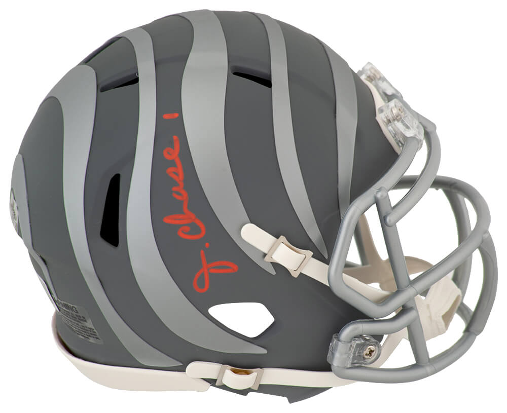 Ja'Marr Chase Autographed Cincinnati Bengals SLATE Riddell Speed Mini Helmet - (Beckett)-Powers Sports Memorabilia