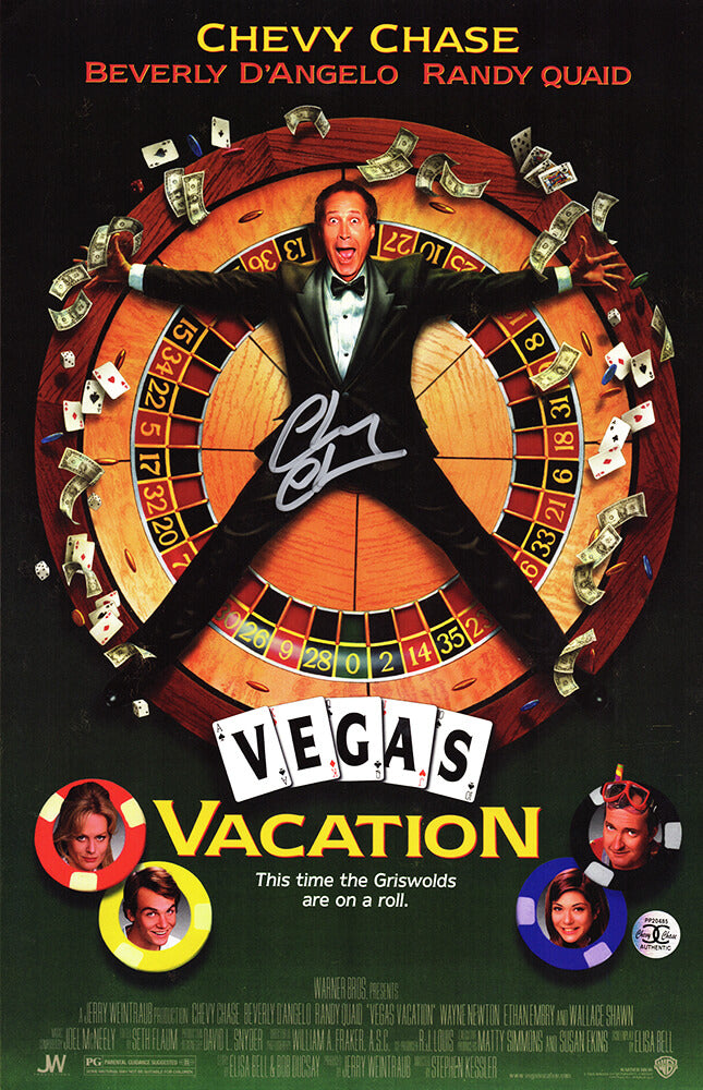 Chevy Chase Autographed Vegas Vacation 11x17 Movie Poster-Powers Sports Memorabilia