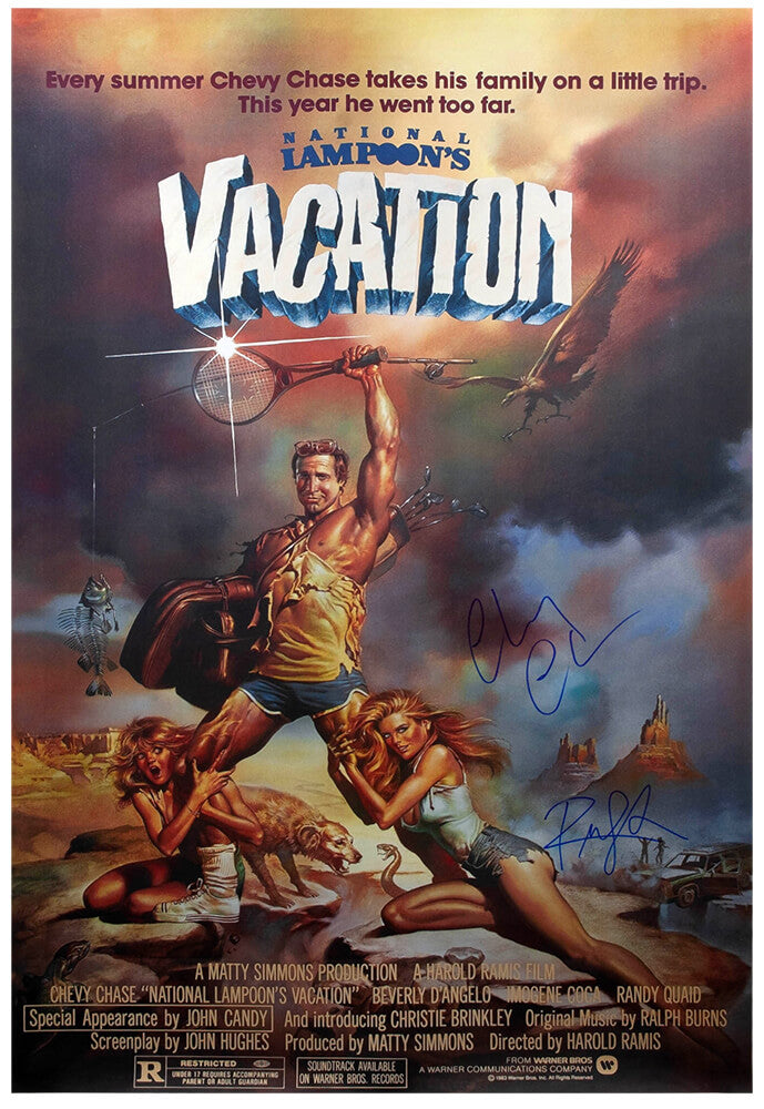 Chevy Chase & Randy Quaid Dual Autographed National Lampoon's Vacation 27x40 Full Size Movie Poster-Powers Sports Memorabilia
