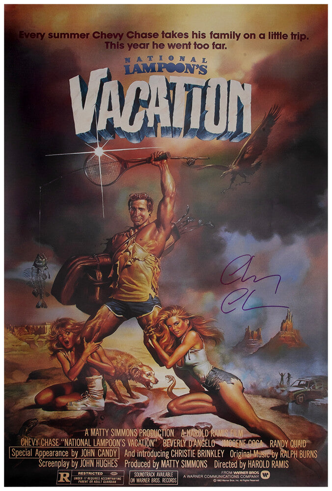 Chevy Chase Autographed National Lampoon's Vacation 27x40 Full Size Movie Poster-Powers Sports Memorabilia