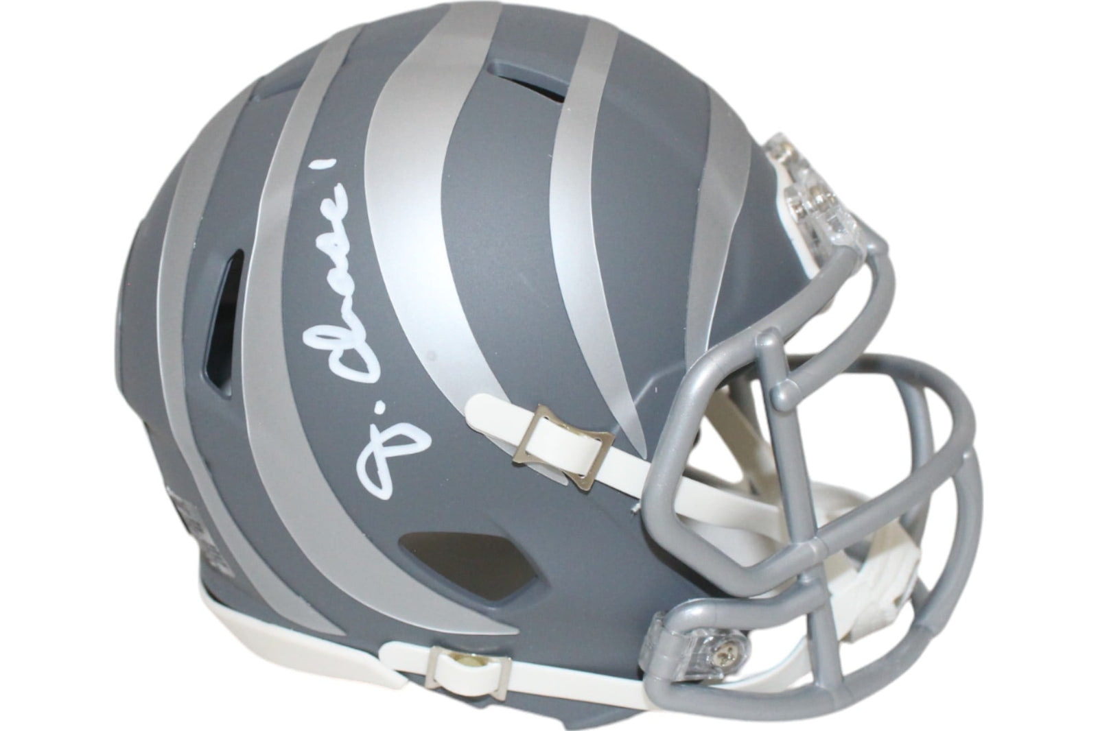 Ja'Marr Chase Signed Cincinnati Bengals Slate Mini Helmet – White Ink – Beckett Authenticated-Powers Sports Memorabilia