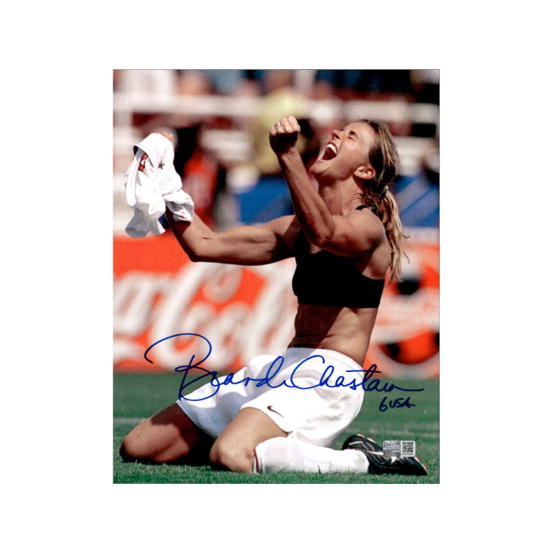 Brandi Chastain Team USA Signed Vertical 1999 World Cup Celebration 8x10 Photo-Powers Sports Memorabilia