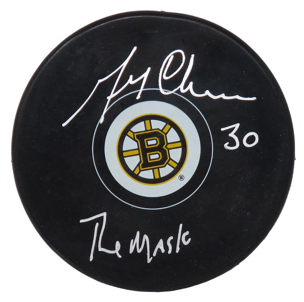 Gerry Cheevers Autographed Boston Bruins Hockey Puck with The Mask-Powers Sports Memorabilia