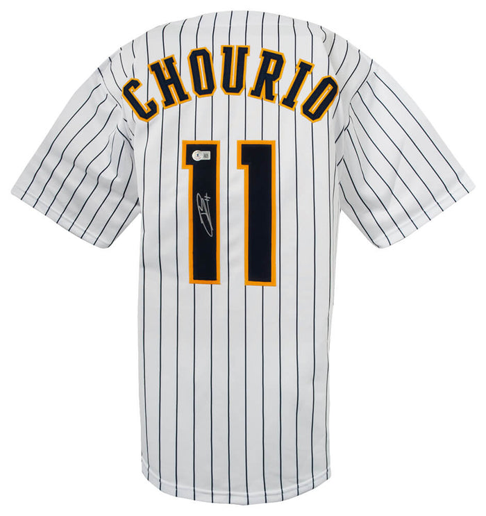 Jackson Chourio Autographed White Custom Baseball Jersey - (Beckett)-Powers Sports Memorabilia