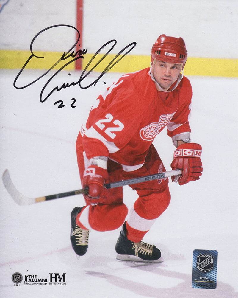 Dino Ciccarelli Autographed Detroit Red Wings Skating Action 8x10 Photo-Powers Sports Memorabilia