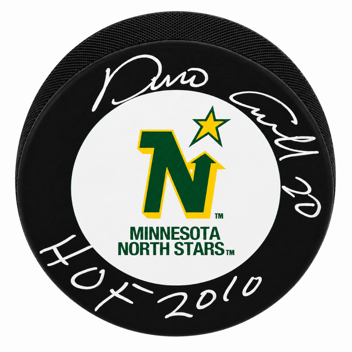 Dino Ciccarelli Autographed Minnesota North Stars Large Logo Hockey Puck with HOF 2010-Powers Sports Memorabilia