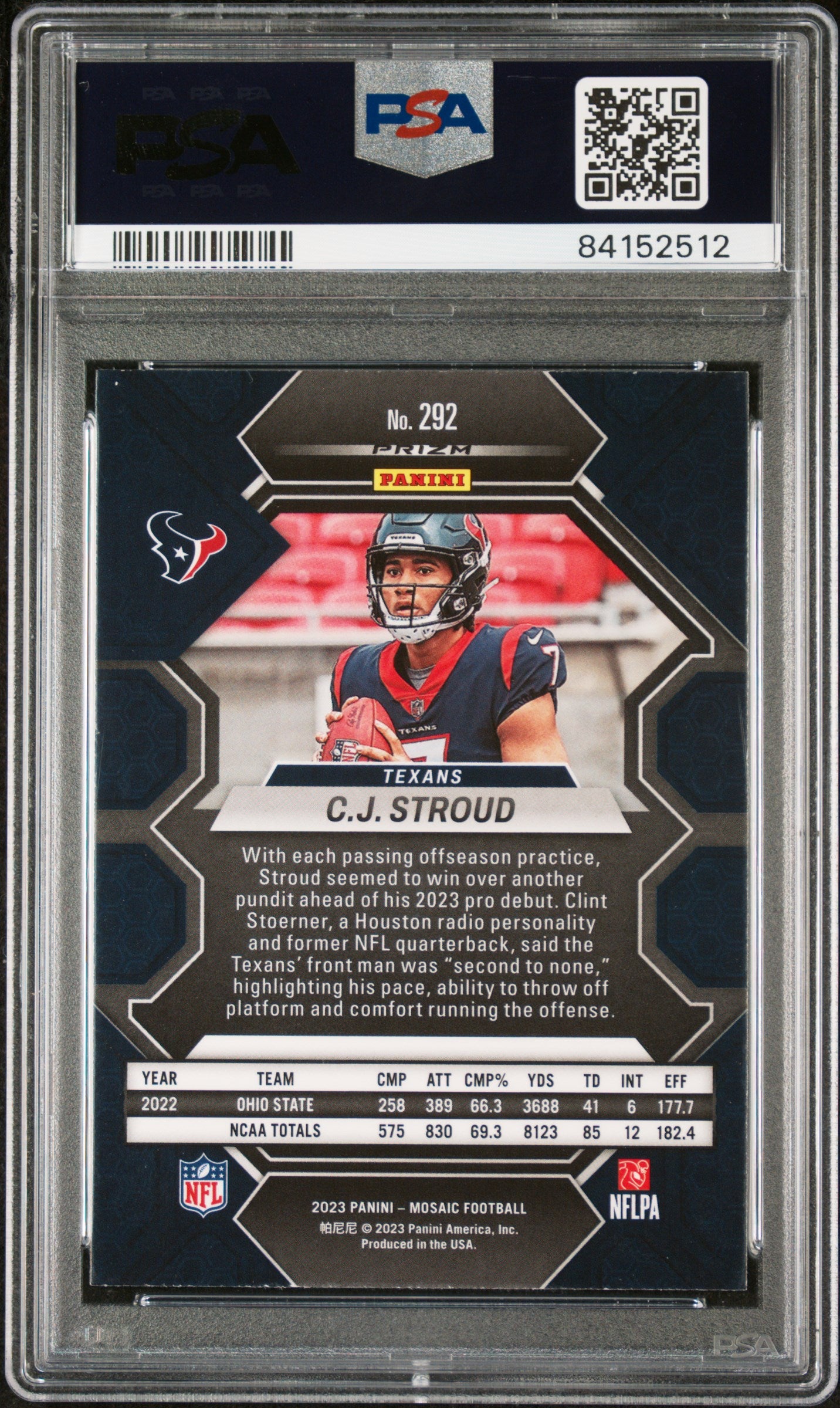 CJ Stroud 2023 Panini Mosaic Football Rookie Card #292 Graded PSA 10
