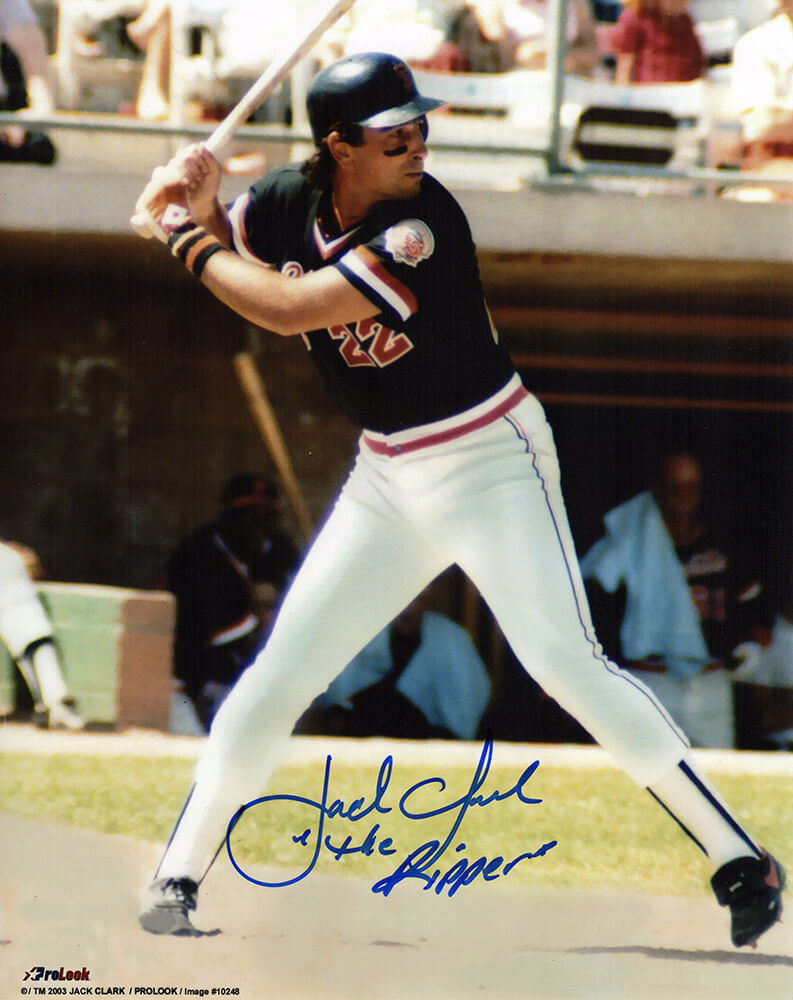 Jack Clark Autographed San Francisco Giants Batting Action 8x10 Photo with The Ripper-Powers Sports Memorabilia
