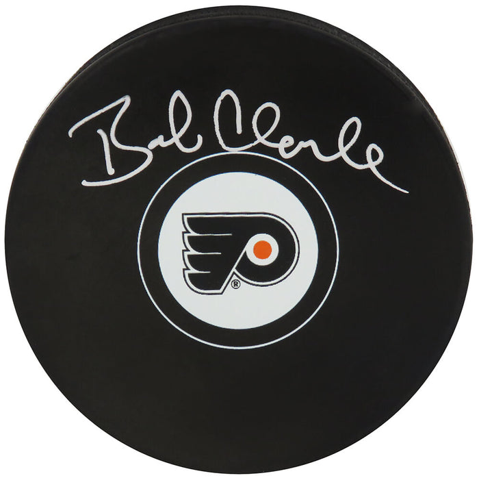 Bobby Clarke Philadelphia Flyers Autographed Logo Hockey Puck-Powers Sports Memorabilia