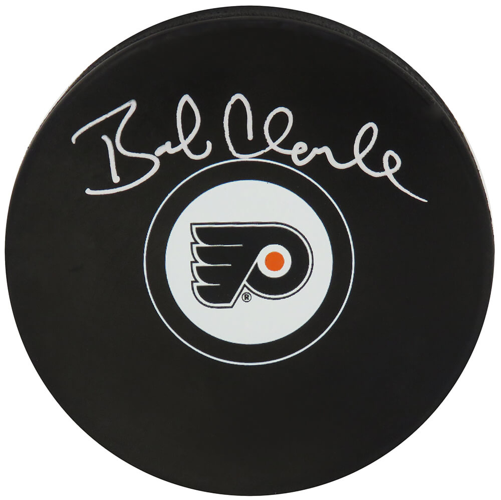 Bobby Clarke Philadelphia Flyers Autographed Logo Hockey Puck-Powers Sports Memorabilia