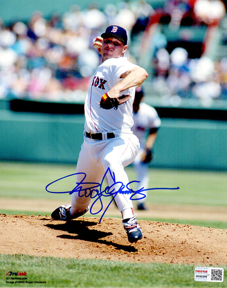 Roger Clemens Autographed Boston Red Sox Pitching Action 8x10 Photo-Powers Sports Memorabilia