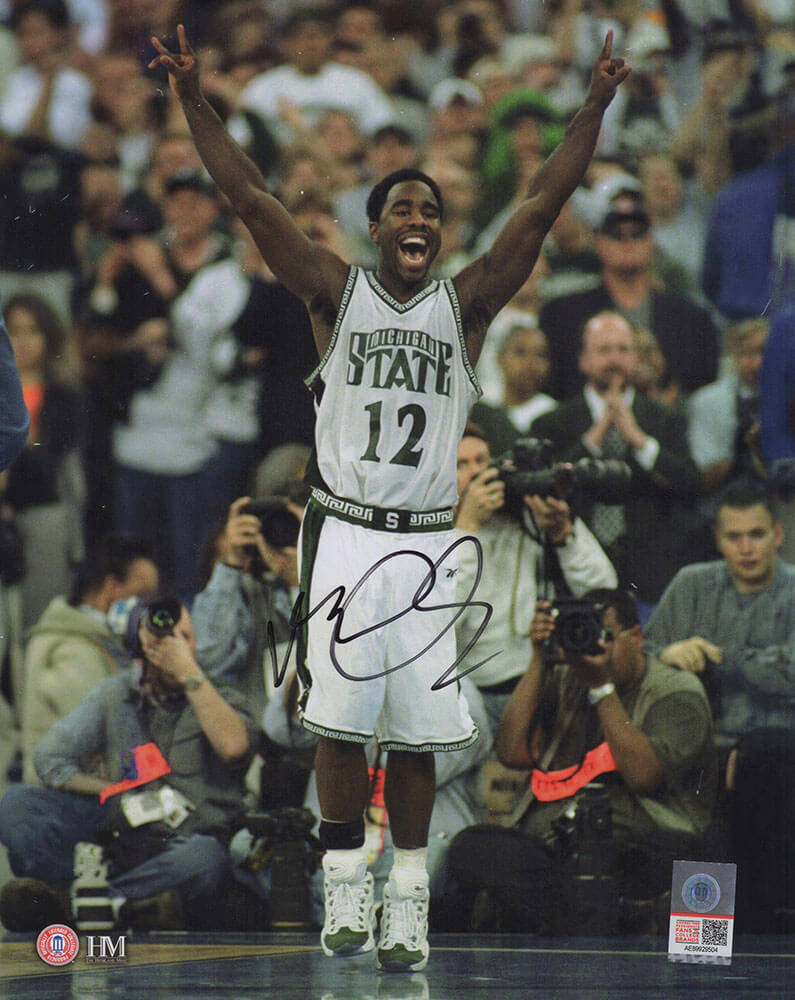 Mateen Cleaves Autographed Michigan State Spartans Arms Up Celebration 8x10 Photo-Powers Sports Memorabilia