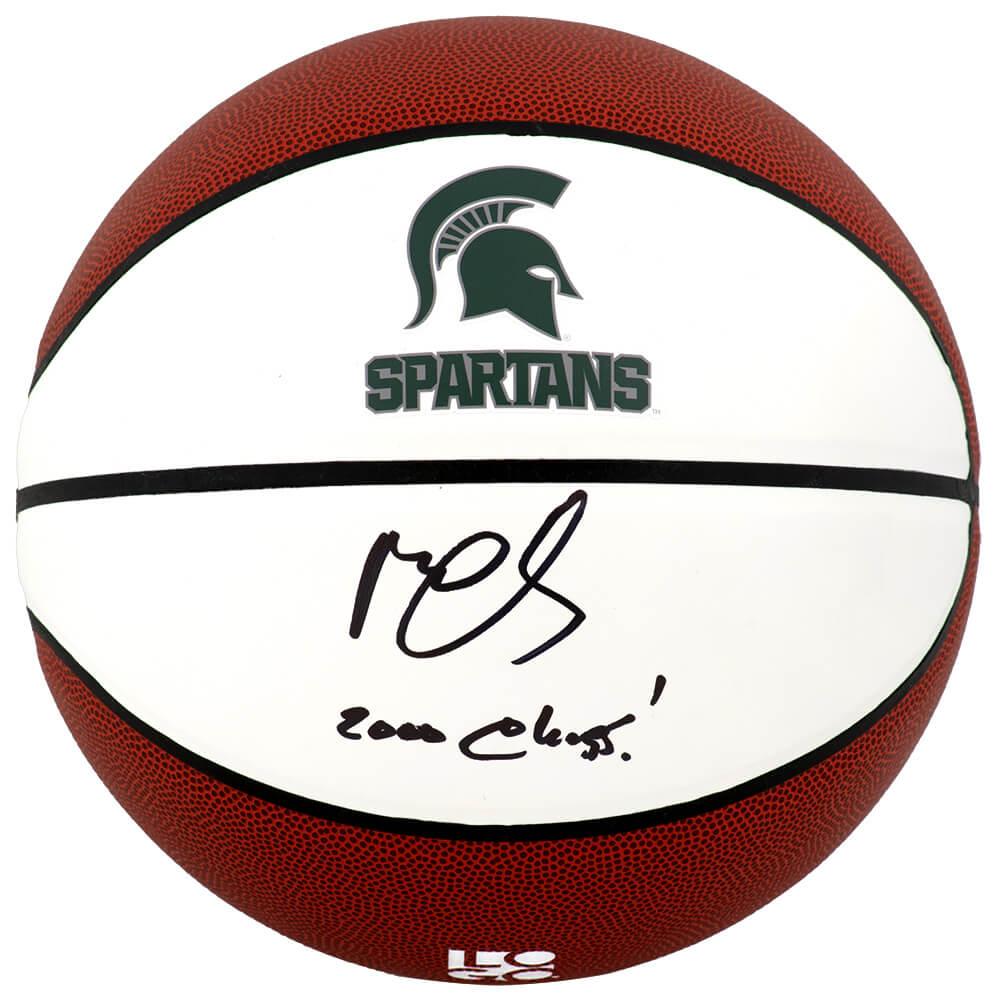 Mateen Cleaves Autographed Michigan State Spartans Logo Brands White Logo Basketball with 2000 Champs-Powers Sports Memorabilia
