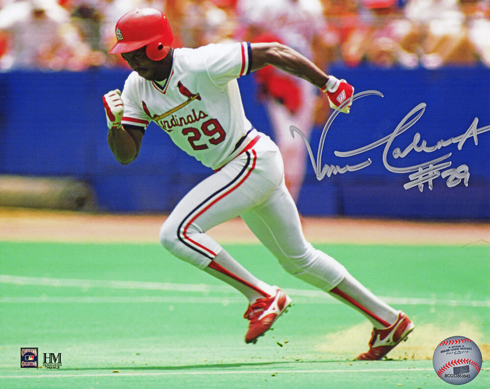 Vince Coleman St. Louis Cardinals Autographed Stealing Base 8x10 Photo-Powers Sports Memorabilia