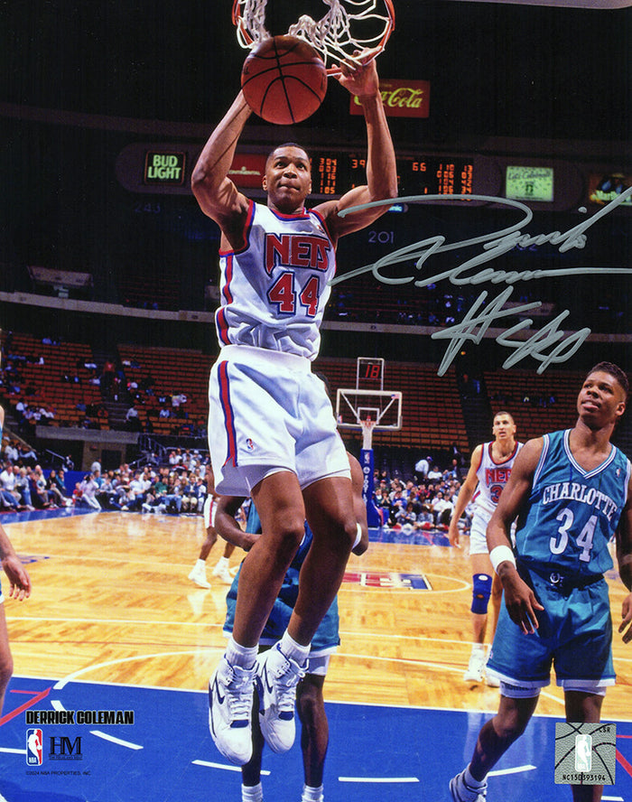 Derrick Coleman Autographed Nets Slam Dunk Action 8x10 Photo-Powers Sports Memorabilia