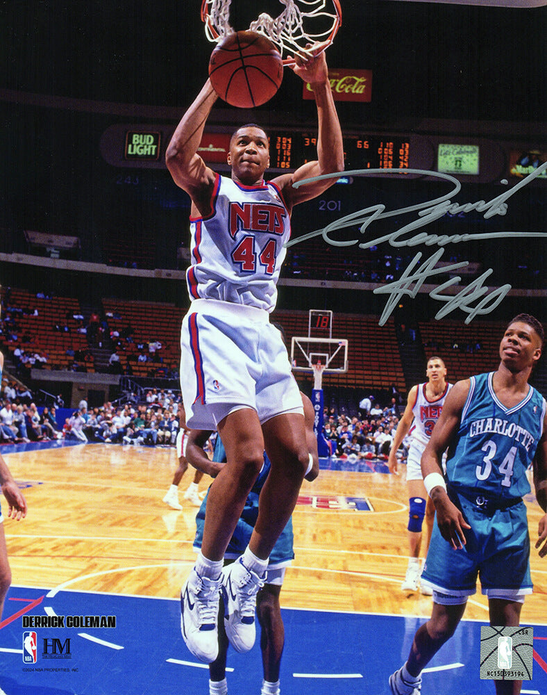 Derrick Coleman Autographed Nets Slam Dunk Action 8x10 Photo-Powers Sports Memorabilia