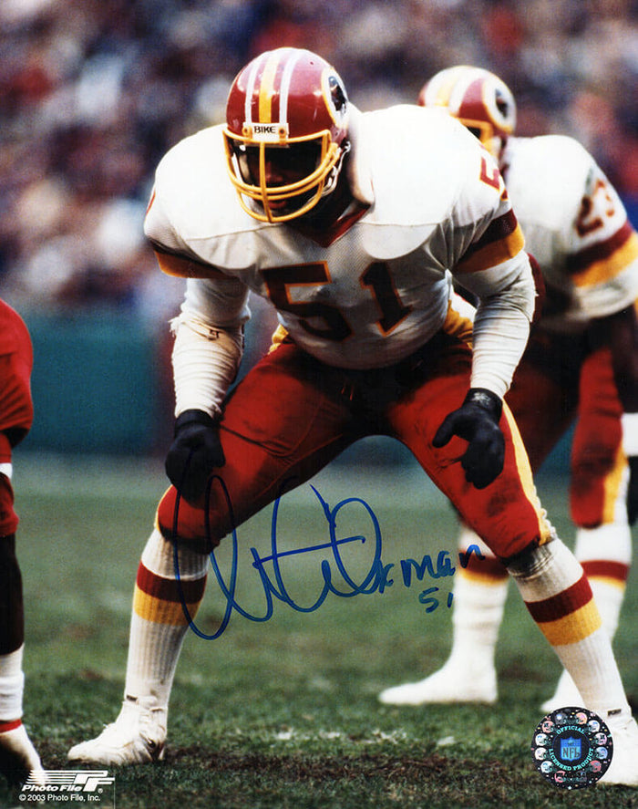 Monte Coleman Autographed Washington Football Team White Jersey Stance 8x10 Photo-Powers Sports Memorabilia