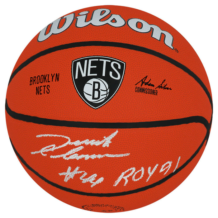 Derrick Coleman Autographed Brooklyn Nets Logo Wilson NBA Basketball with ROY'91-Powers Sports Memorabilia