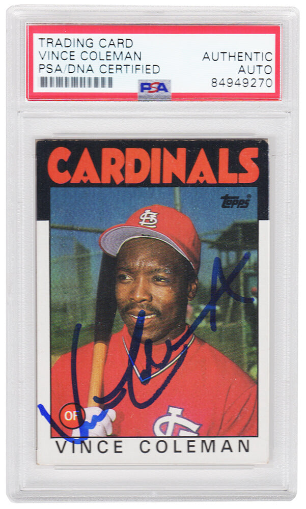 Vince Coleman Autographed St. Louis Cardinals 1986 Topps Baseball Card #370-Powers Sports Memorabilia