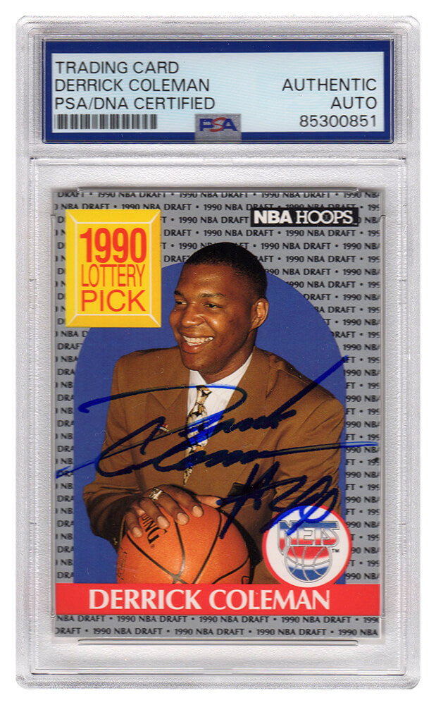 Derrick Coleman Autographed Nets 1990 NBA Hoops Rookie Basketball Card #390 - (PSA Encapsulated)-Powers Sports Memorabilia