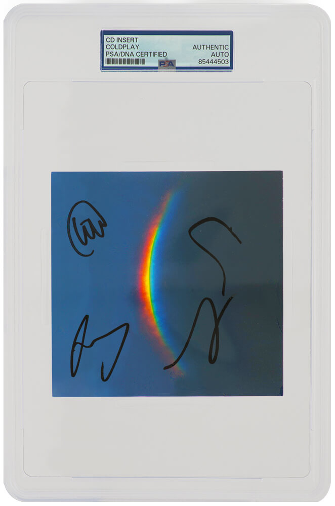 Coldplay Band Autographed 'Moon Music' 5x5 CD Insert Card (4 - Signatures) - (PSA/DNA Encapsulated)-Powers Sports Memorabilia