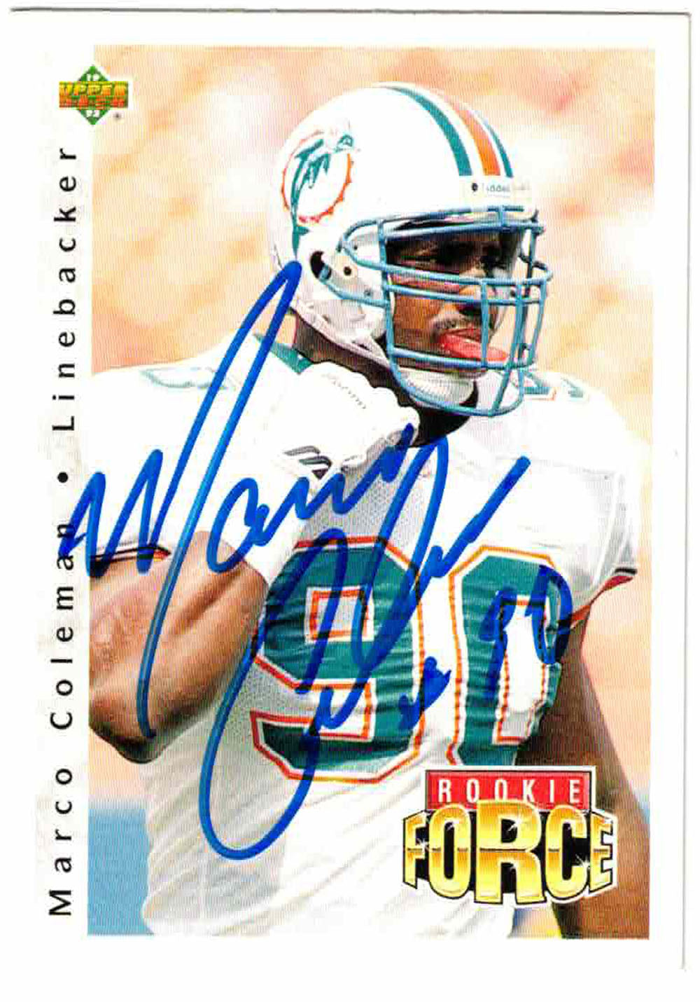 Marco Coleman Miami Dolphins Signed Card - 1992 Upper Deck #405-Powers Sports Memorabilia