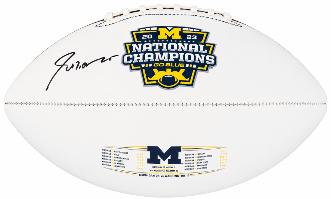 Junior Colson Autographed Michigan Wolverines 2003 National Championship Logo White Football-Powers Sports Memorabilia