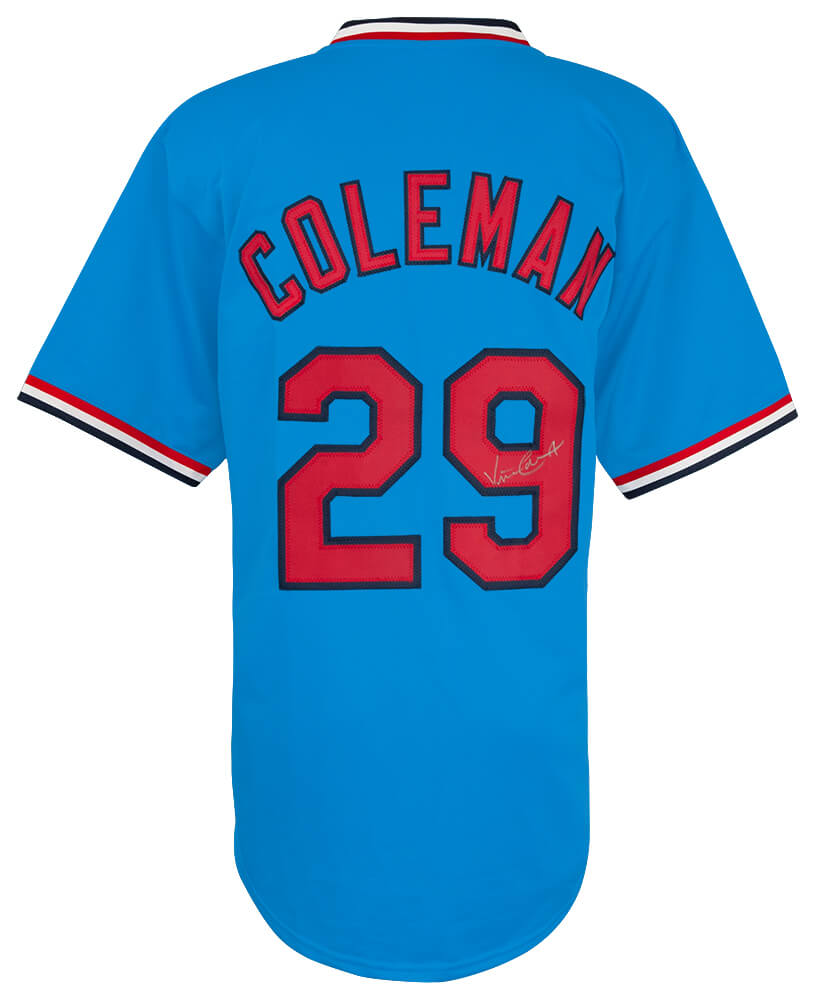 Vince Coleman Autographed Blue T/B Custom Baseball Jersey-Powers Sports Memorabilia