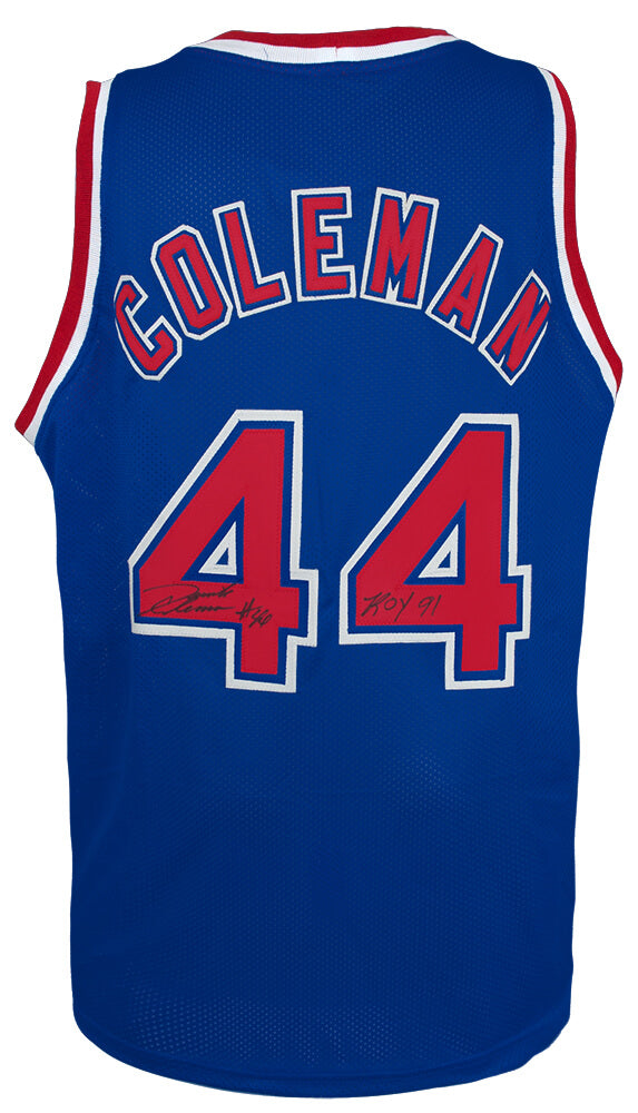 Derrick Coleman Autographed Blue Custom Basketball Jersey w/ ROY 91-Powers Sports Memorabilia