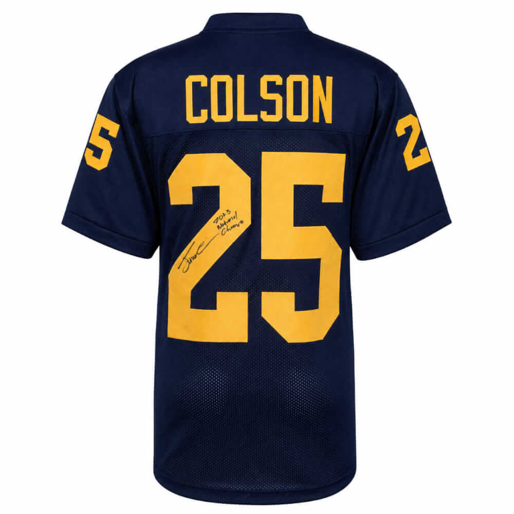 Junior Colson Autographed Navy Custom College Football Jersey with 2023 Nat Champs-Powers Sports Memorabilia