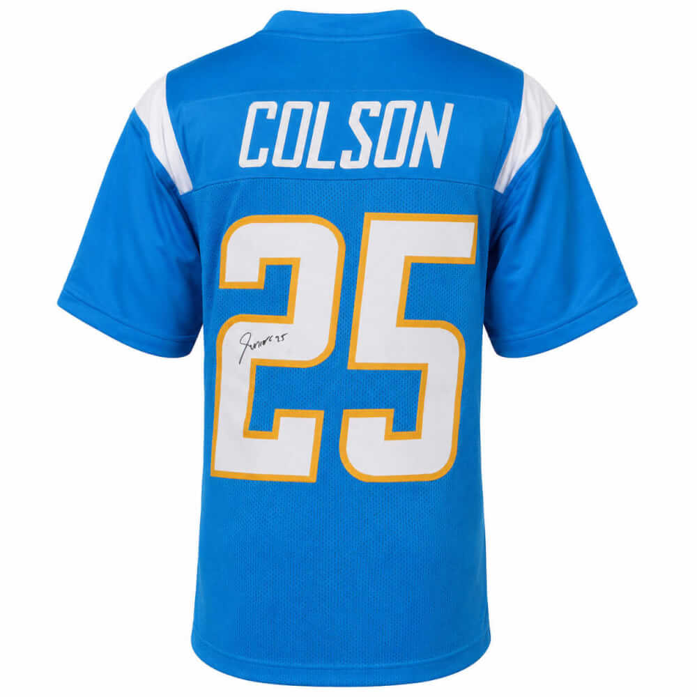 Junior Colson Autographed Powder Blue Custom Football Jersey-Powers Sports Memorabilia