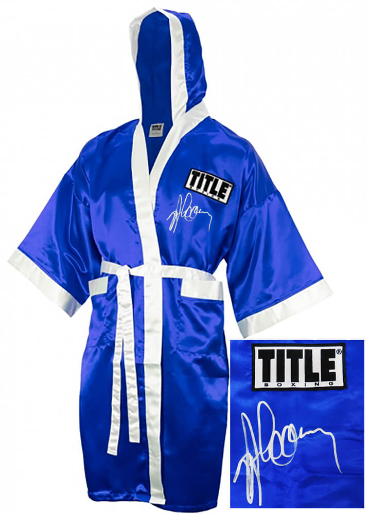 Gerry Cooney Autographed Title Blue Boxing Robe-Powers Sports Memorabilia