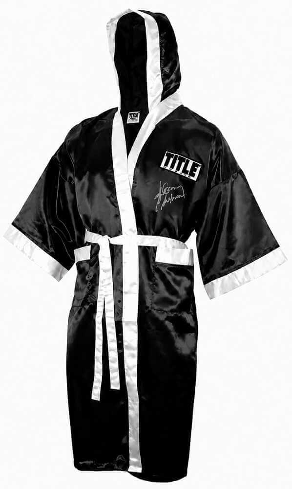 Gerry Cooney Autographed Title Black With White Trim Full Size Boxing Robe with Gentleman-Powers Sports Memorabilia