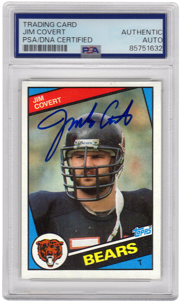 Jim Covert Autographed Chicago Bears 1984 Topps Rookie Football Card #222 - (PSA Encapsulated)-Powers Sports Memorabilia