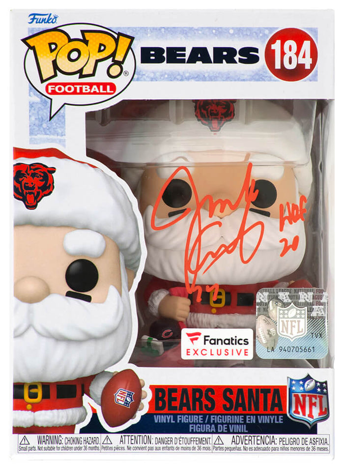Jim Covert Autographed Chicago Bears SANTA Funko Pop Doll #184 with HOF'20-Powers Sports Memorabilia