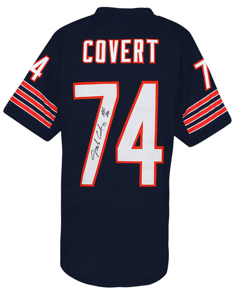 Jim Covert Autographed Navy Throwback Custom Football Jersey with HOF'20-Powers Sports Memorabilia