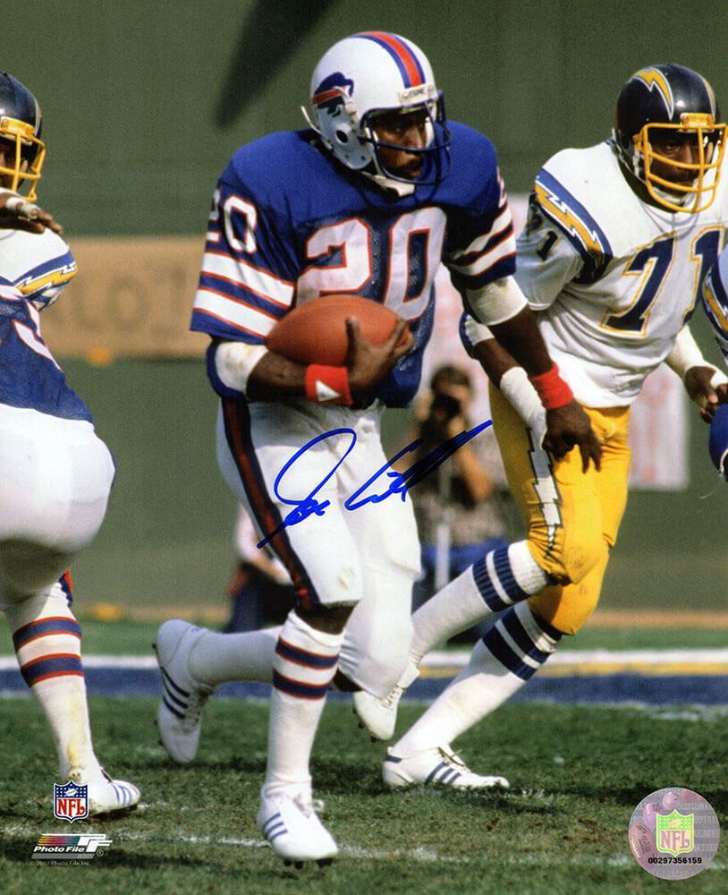 Joe Cribbs Autographed Buffalo Bills Blue Jersey Action 8x10 Photo-Powers Sports Memorabilia